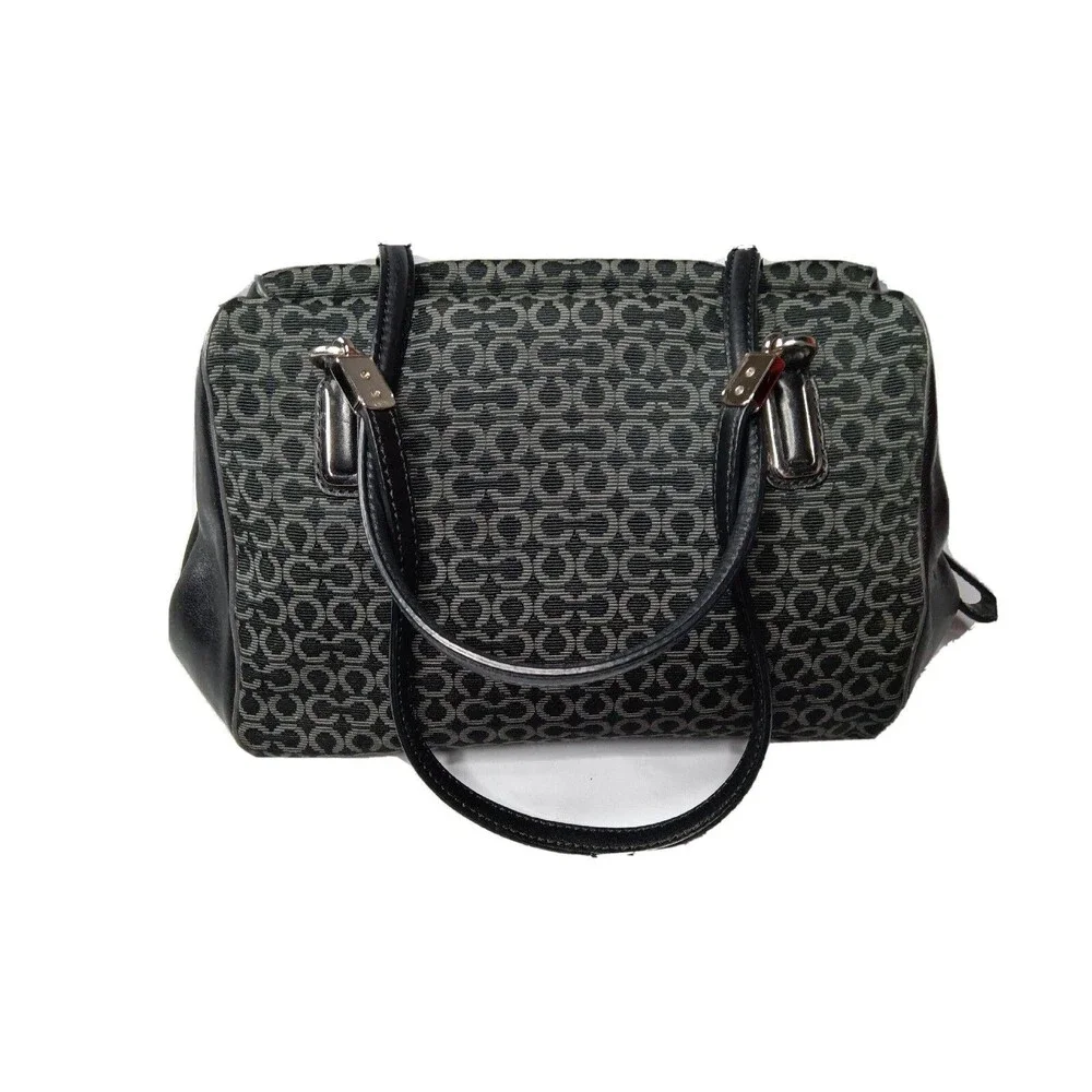 Vintage Coach Madison Op Art Handbag #25215 Grey~Black Canvas Leather Trim